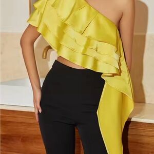 AEL Women's Single Shoulder Lotus Leaf Edge Solid Color  Sexy Backless Elegant